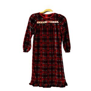 Girls Mickey Mouse Disney Red plaid Christmas flannel night gown lace ruffle 10